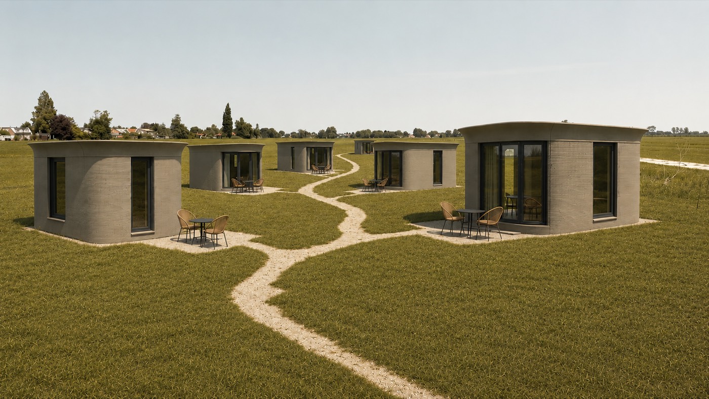 Serie Silva-units met paden door een veld — project Meerkerk